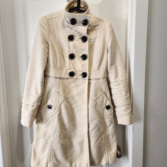 Womens Vintage Mango Double Breasted Long Coat, Cream - Picture 14 of 16